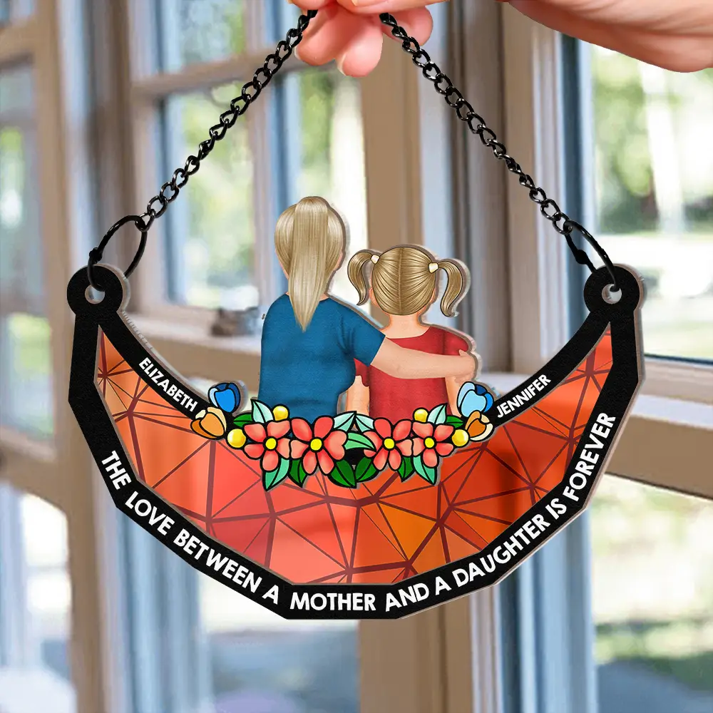 Mother-Daughter Themed Wood and Acrylic Layered Ornament – Warm Hug Design, Personalized Gift for Mother or Daughter - Image 3