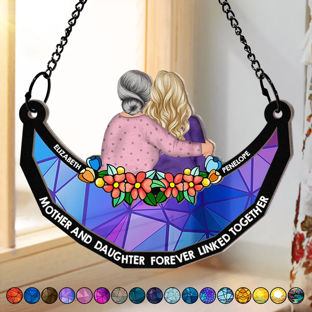 Mother-Daughter Themed Wood and Acrylic Layered Ornament – Warm Hug Design, Personalized Gift for Mother or Daughter - Image 5