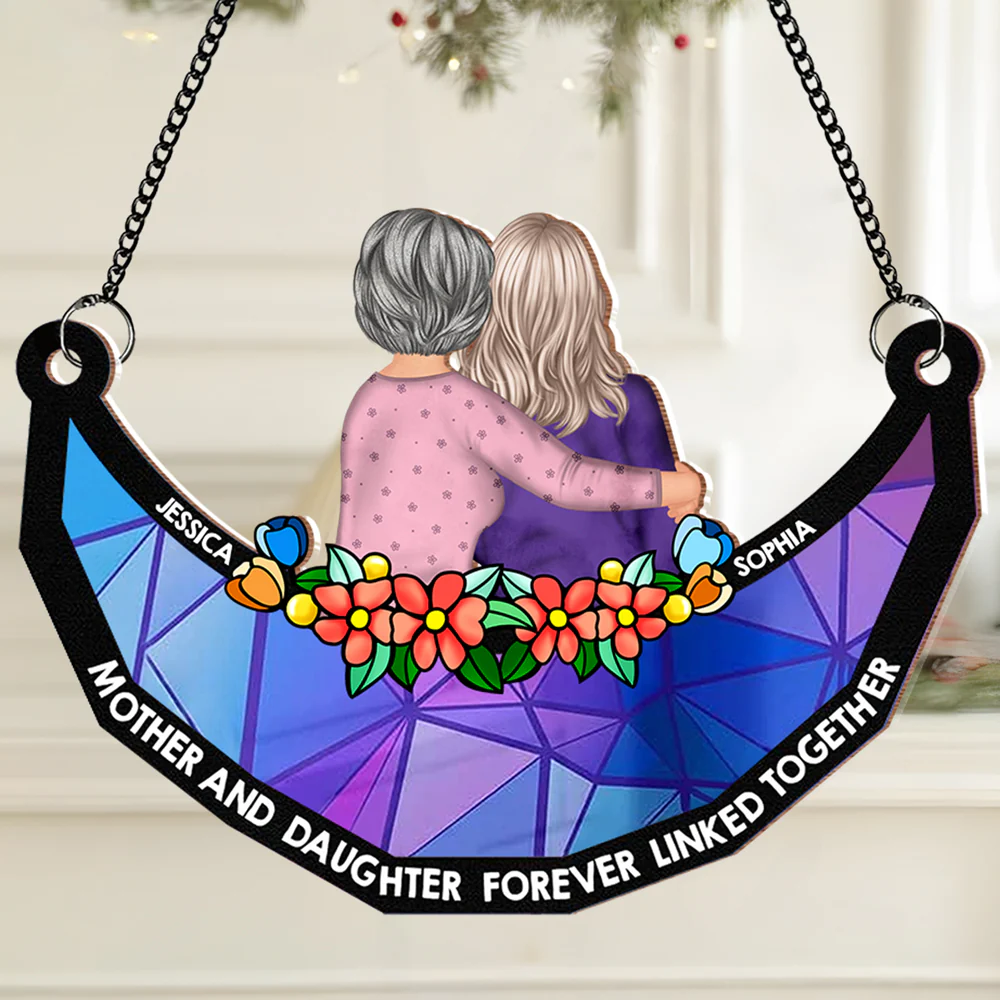 Mother-Daughter Themed Wood and Acrylic Layered Ornament – Warm Hug Design, Personalized Gift for Mother or Daughter - Image 6