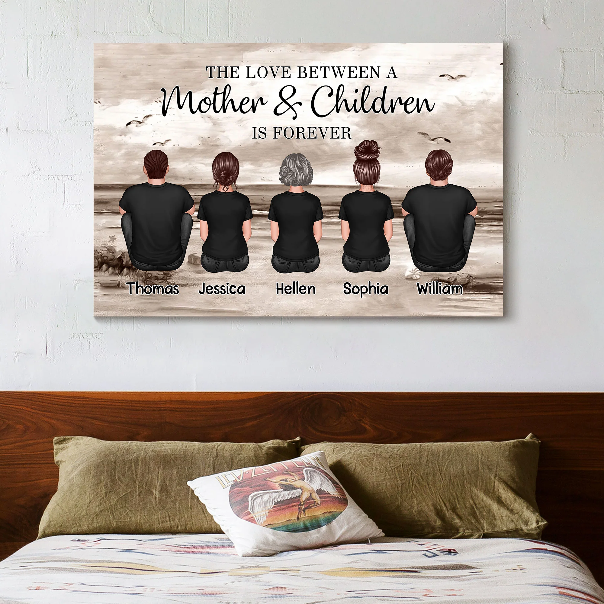 Mother & Daughters Beach Back View – Personalized Poster, Sentimental Decor for Valentine's Day or Mother's Day - Image 2