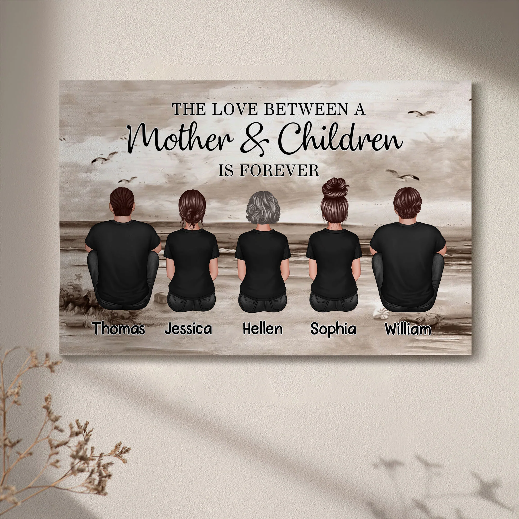 Mother & Daughters Beach Back View – Personalized Poster, Sentimental Decor for Valentine's Day or Mother's Day - Image 3
