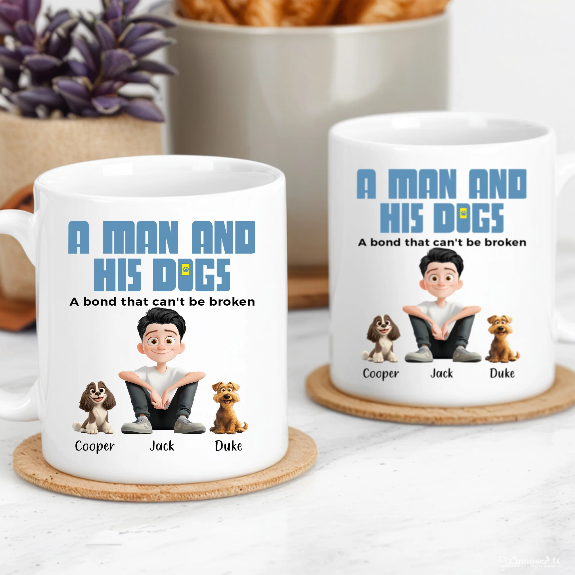 Heartwarming Pet-Themed Mug – Personalized 'A Man and His Dogs' Design, Ideal Gift for Dog Owners - Image 3