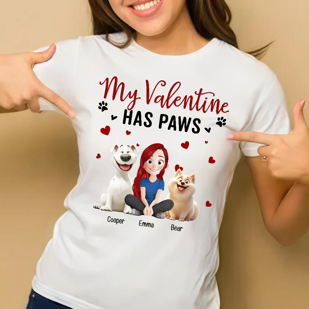 'My Valentine Has Paws' Pet-Themed Classic Tee – Valentine's Day Gift for Pet Lovers, Available as Women Tee, Hoodie, and Sweatshirt