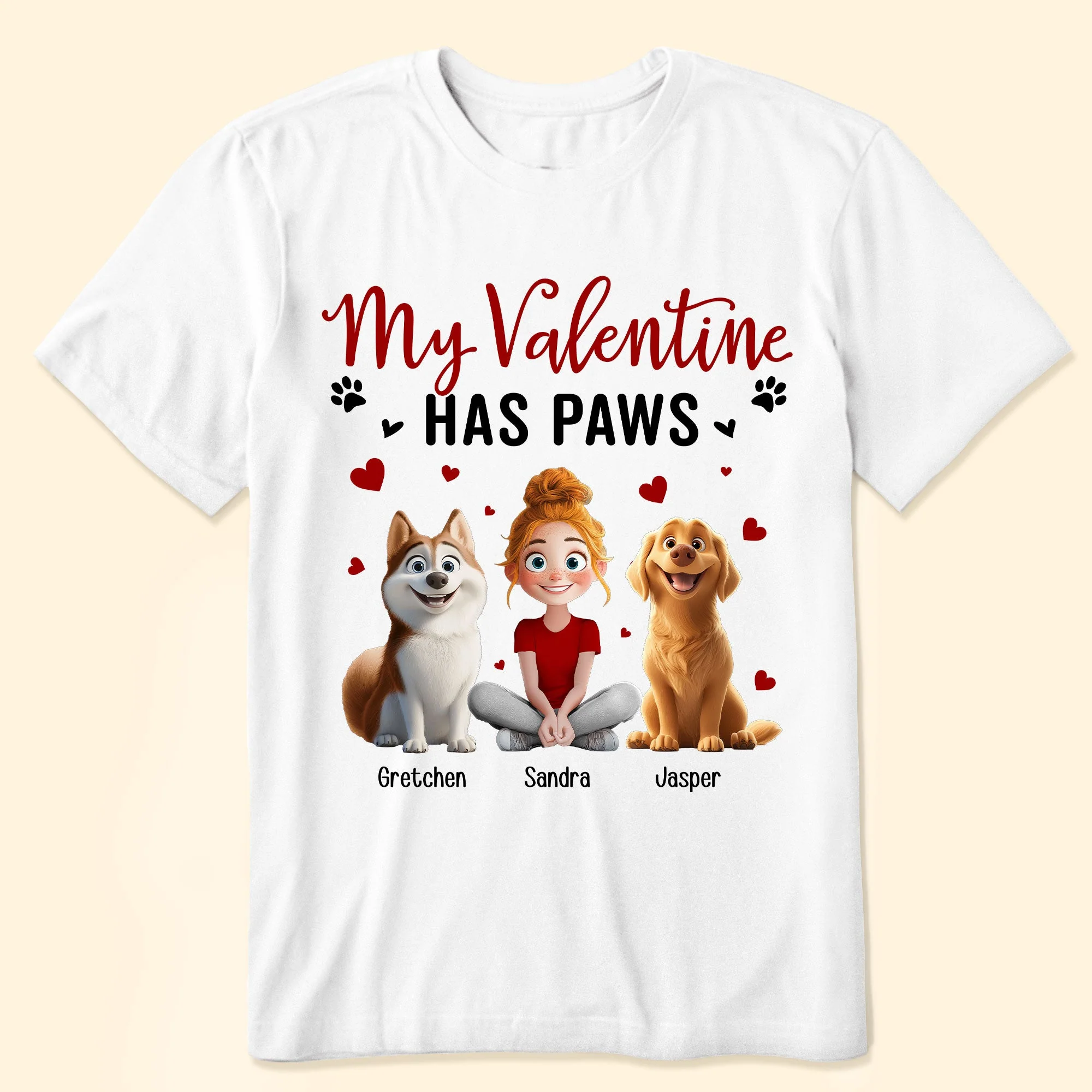 'My Valentine Has Paws' Pet-Themed Classic Tee – Valentine's Day Gift for Pet Lovers, Available as Women Tee, Hoodie, and Sweatshirt - Image 6
