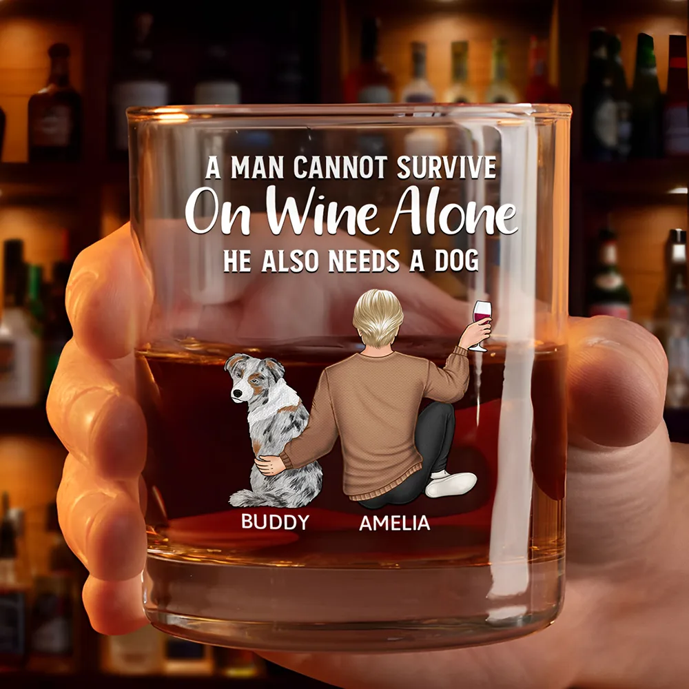 Personalized Whiskey Glass with Pet and Owner Back View – 'She Also Needs a Dog' Warm Quote Design - Image 5