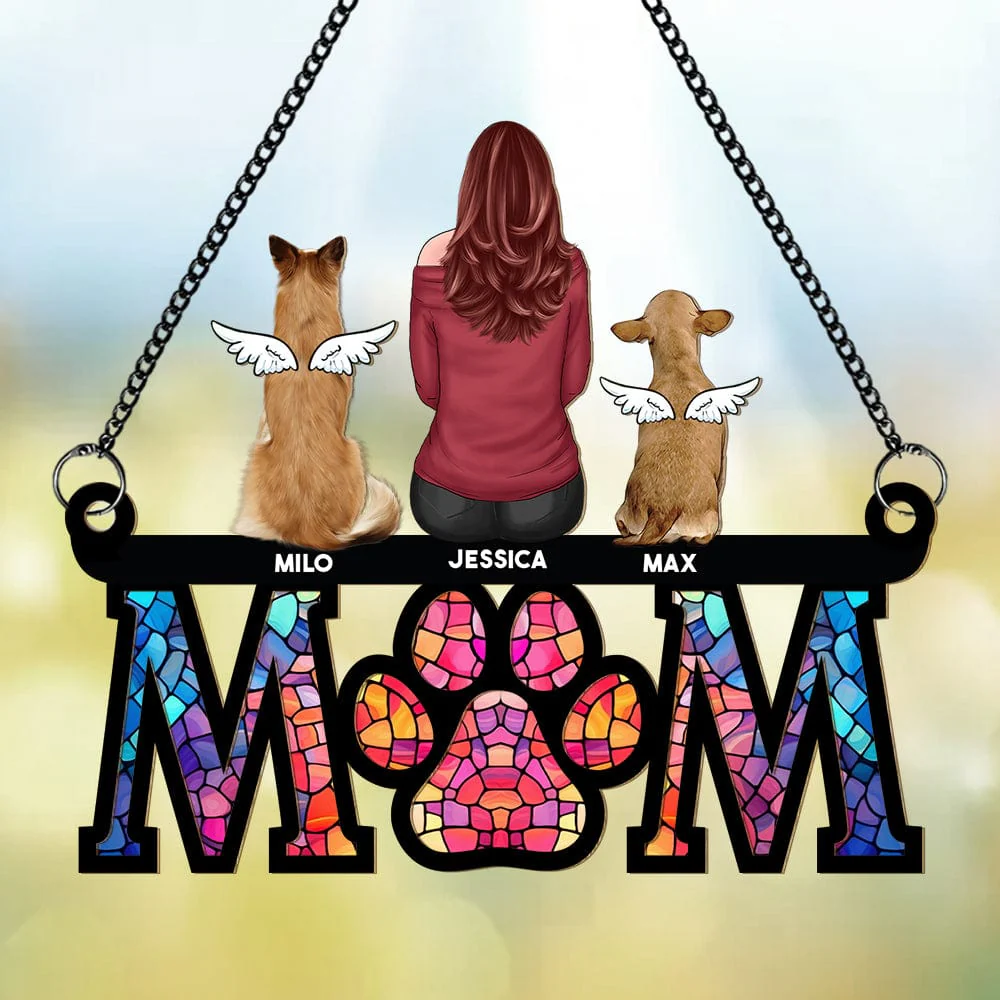 "Mom and Her Dogs" Themed Hanging Ornament, Wood and Acrylic Layers, Perfect Gift for Mother’s Day, Birthdays, or Special Occasions - Image 4