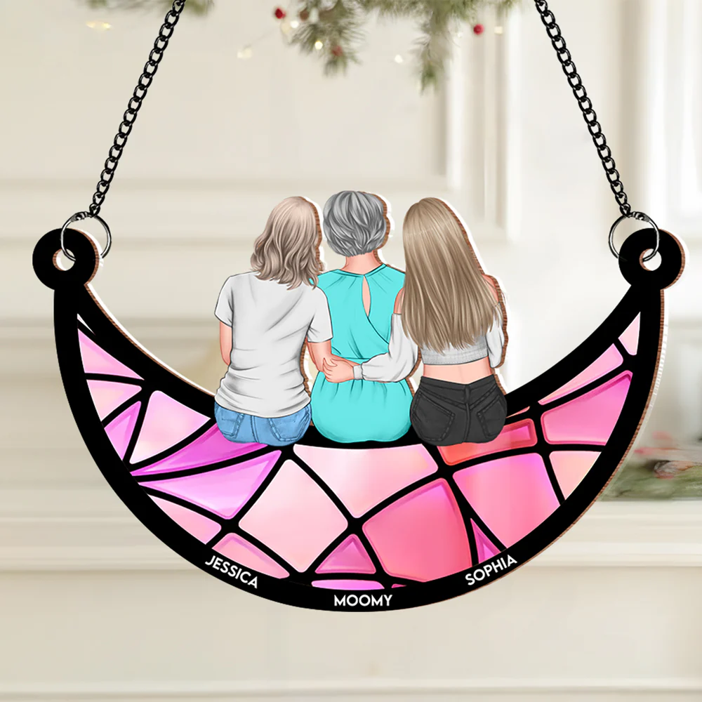 Mother & Daughter Back View Ornament in Wood and Acrylic, Personalized Romantic Gift for Mom’s Special Day - Image 3