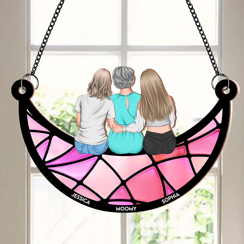 Mother & Daughter Back View Ornament in Wood and Acrylic, Personalized Romantic Gift for Mom’s Special Day - Image 4