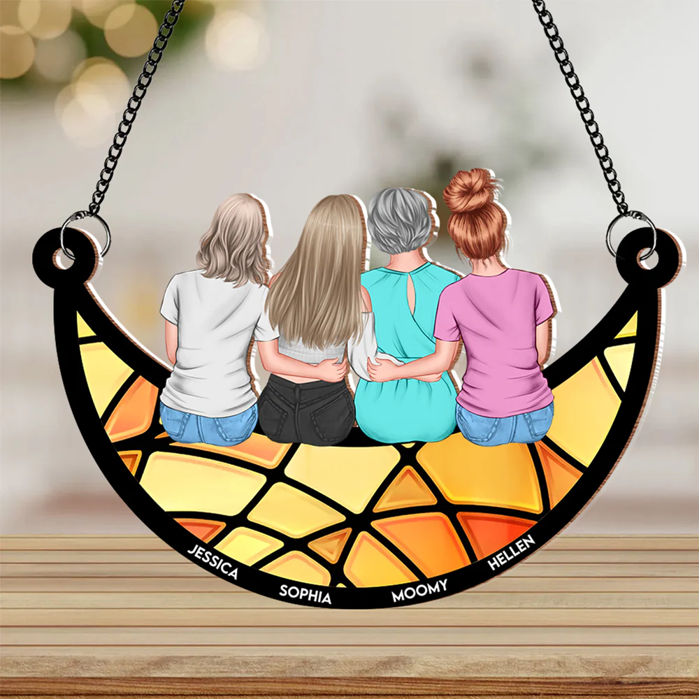 Mother & Daughter Back View Ornament in Wood and Acrylic, Personalized Romantic Gift for Mom’s Special Day - Image 5