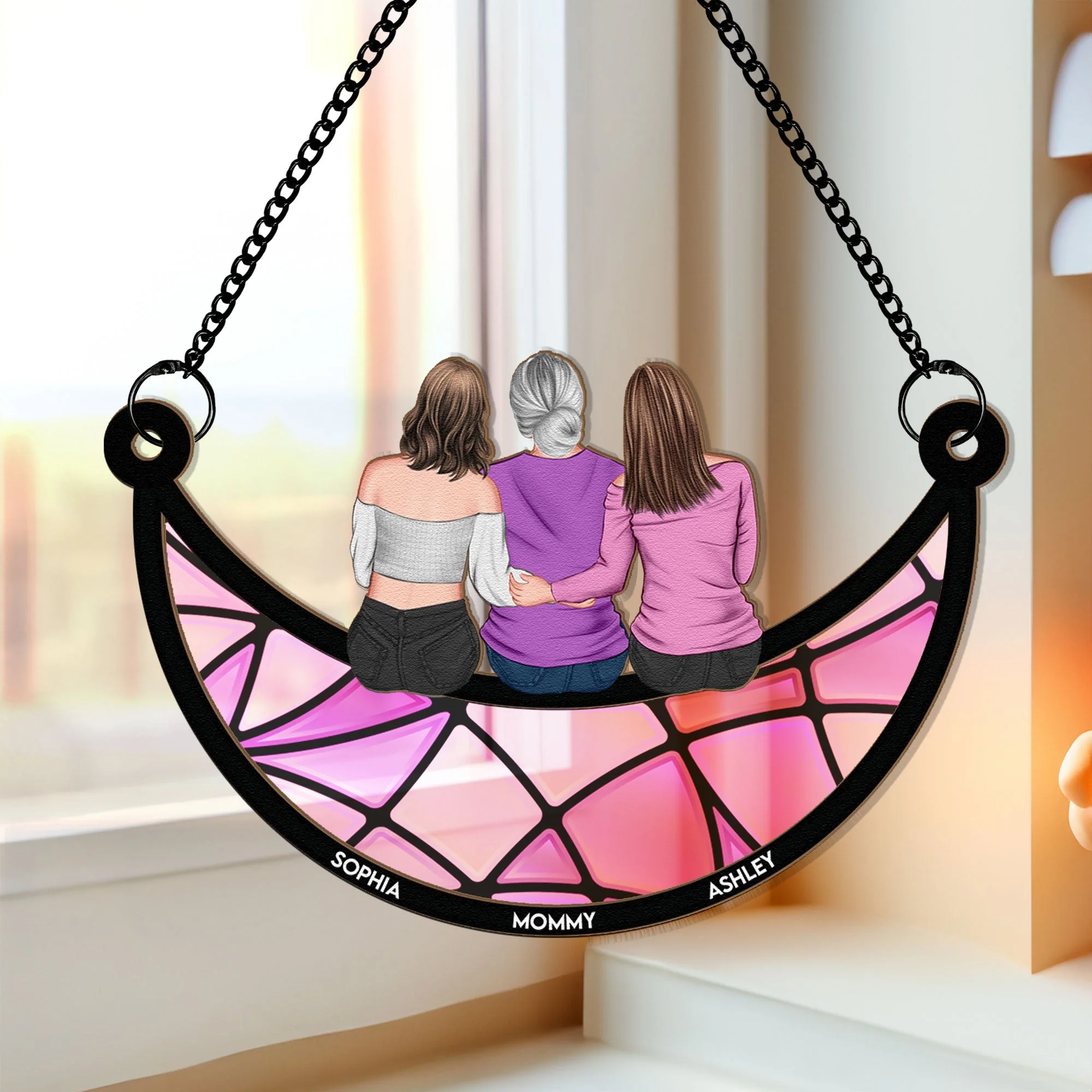 Mother & Daughter Back View Ornament in Wood and Acrylic, Personalized Romantic Gift for Mom’s Special Day - Image 6