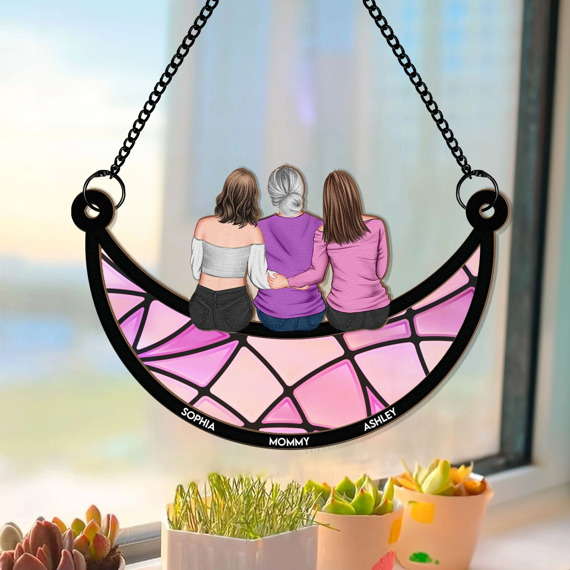 Mother & Daughter Back View Ornament in Wood and Acrylic, Personalized Romantic Gift for Mom’s Special Day - Image 8