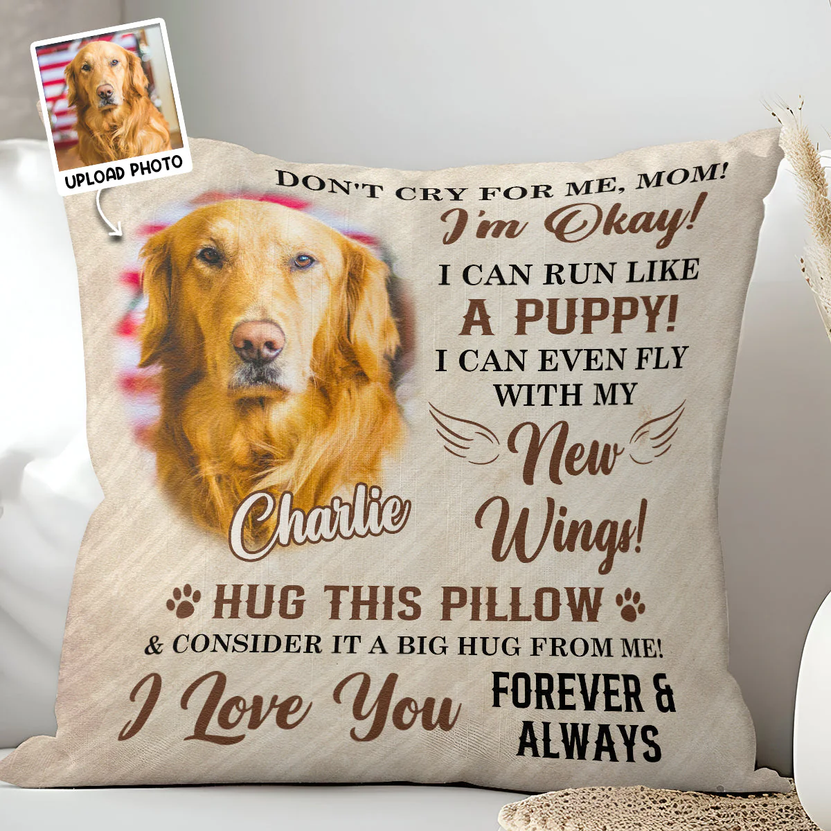 Love and Comfort – Custom Square Pillow Featuring a Pet’s Heartwarming Message – The Ideal Gift for Pet Lovers - Image 6