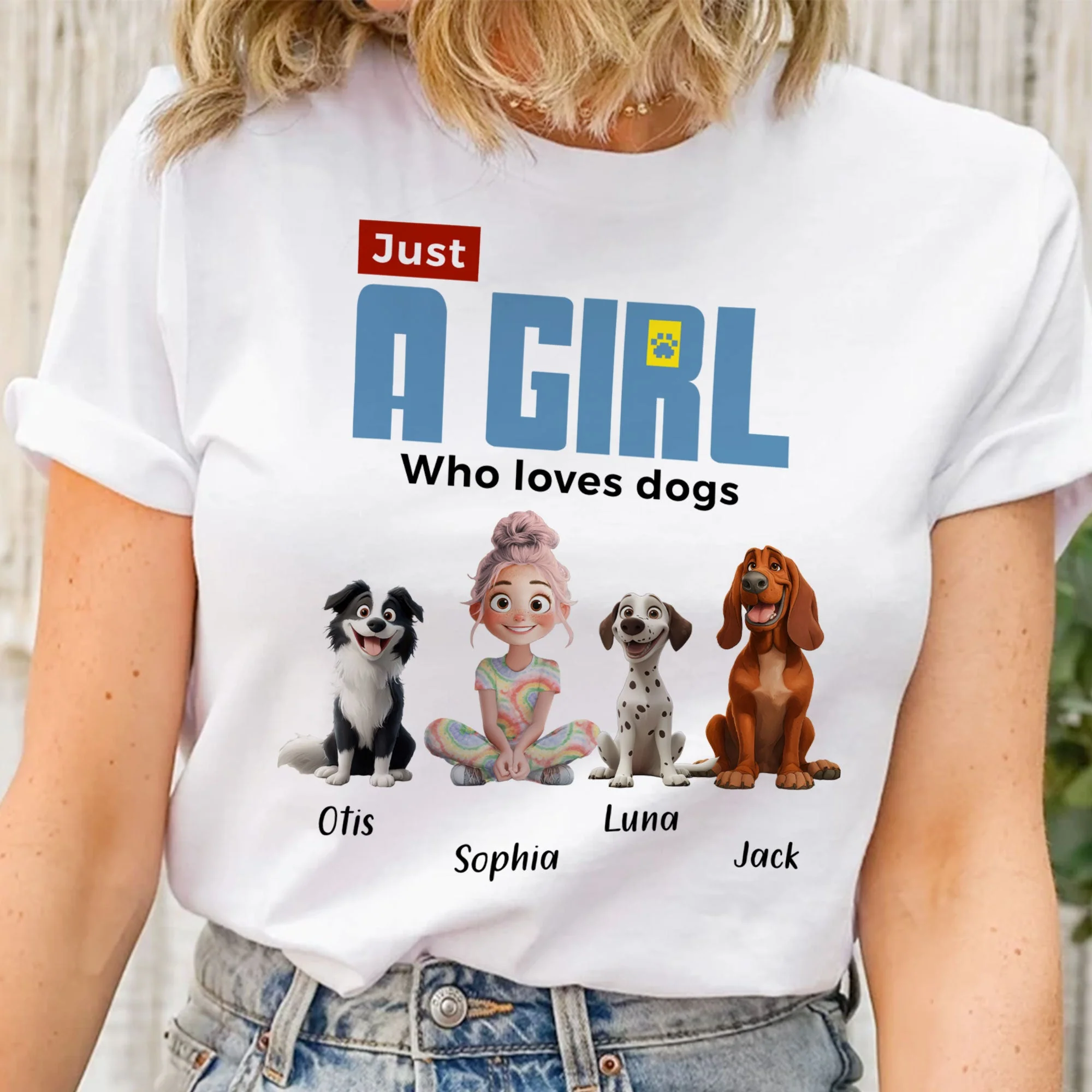 ‘Just A Girl Who Loves Dogs’ Classic Tee – Personalized Pet and Owner Design - Image 6