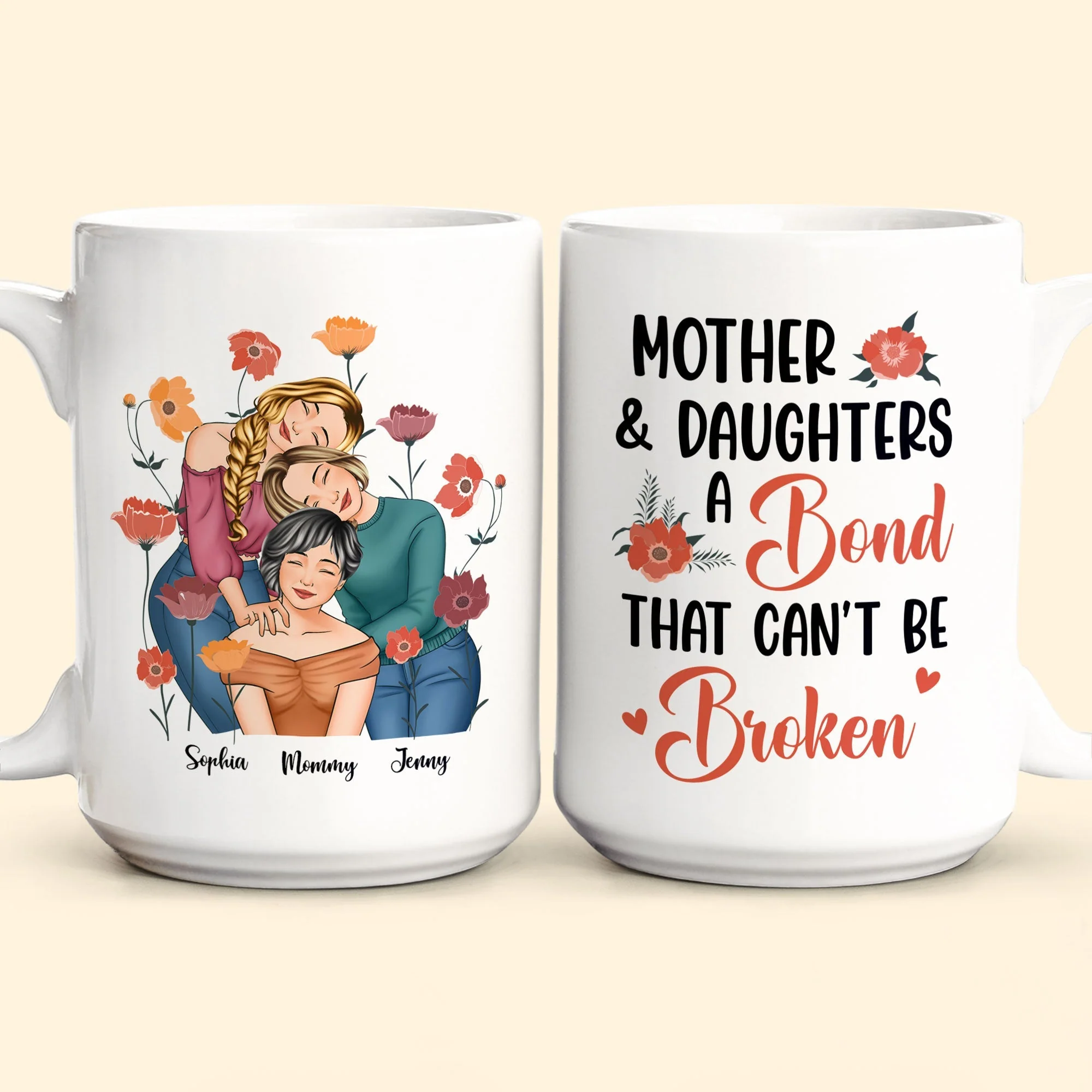 Personalized Gift for Mother or Daughter – Ceramic Mug Featuring Hugging Scene with 'First Our Mother, Forever Our Friend' - Image 10