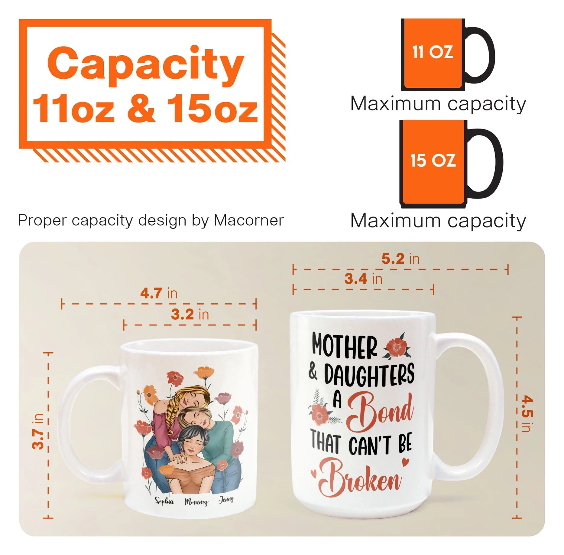 Personalized Gift for Mother or Daughter – Ceramic Mug Featuring Hugging Scene with 'First Our Mother, Forever Our Friend' - Image 4