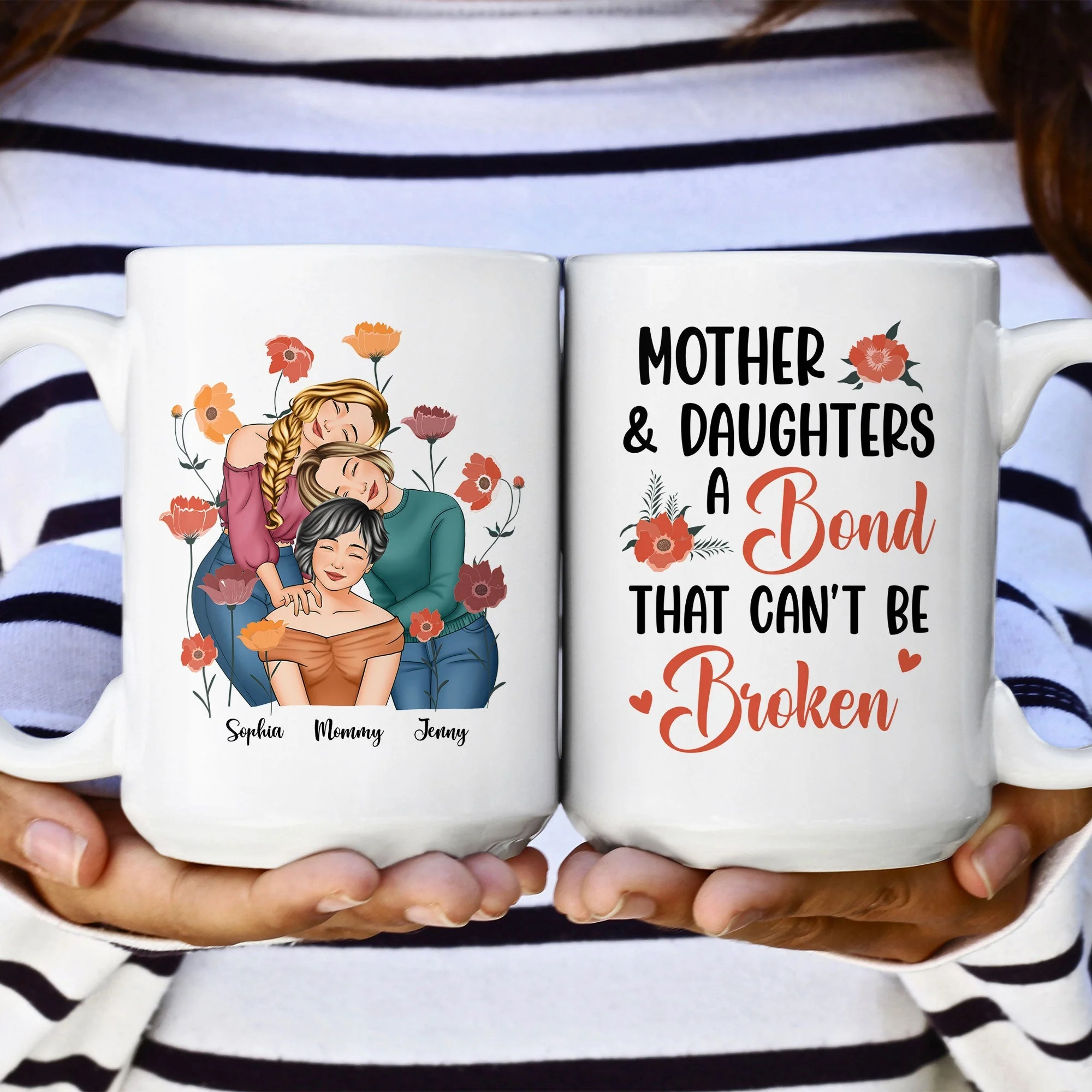 Personalized Gift for Mother or Daughter – Ceramic Mug Featuring Hugging Scene with 'First Our Mother, Forever Our Friend' - Image 8