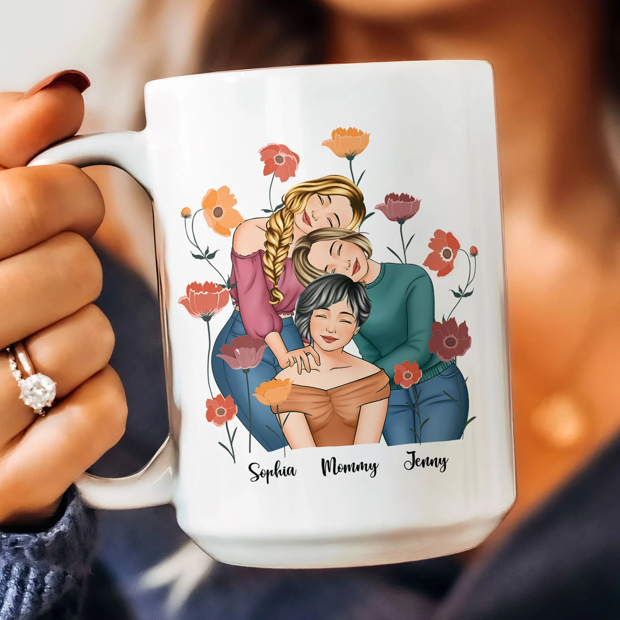 Personalized Gift for Mother or Daughter – Ceramic Mug Featuring Hugging Scene with 'First Our Mother, Forever Our Friend' - Image 9