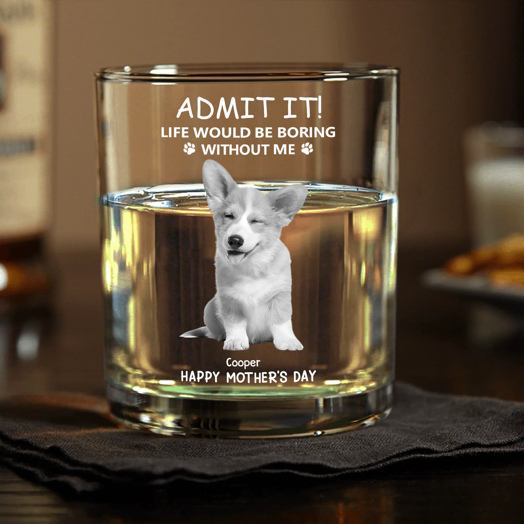 Personalized Glass Whiskey Cup – Mother’s Day Special Gift for Pet Lovers