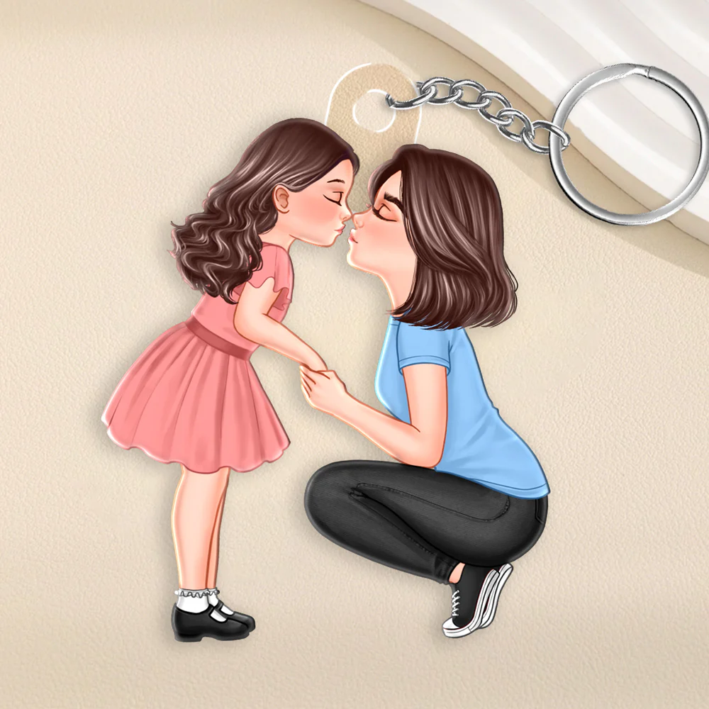 Heartfelt Mother-Daughter Kiss – Custom Acrylic Keychain, Sentimental Gift for Mother or Daughter