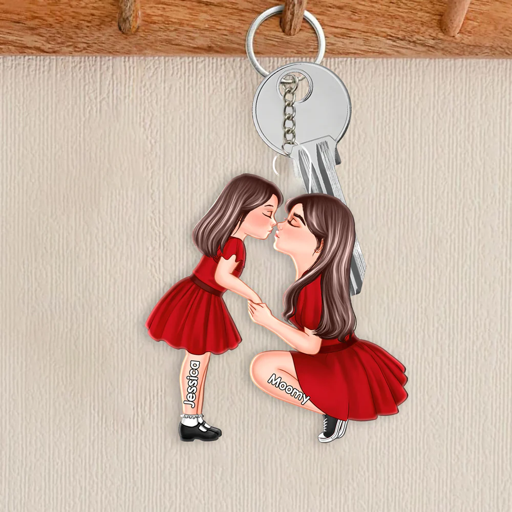 Heartfelt Mother-Daughter Kiss – Custom Acrylic Keychain, Sentimental Gift for Mother or Daughter - Image 4