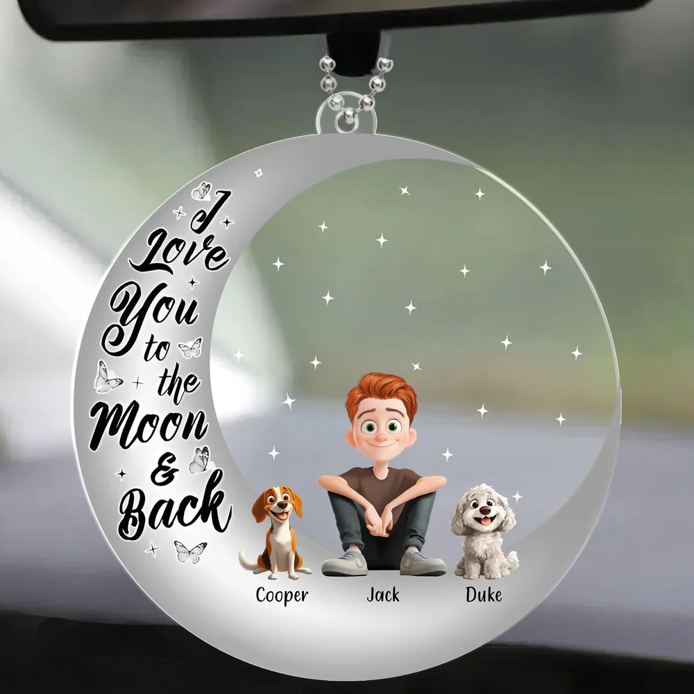 I Love You to the Moon and Back – Custom Acrylic Ornament Featuring You and Your Dog – Perfect Gift for Valentine’s Day or Pet Families - Image 2