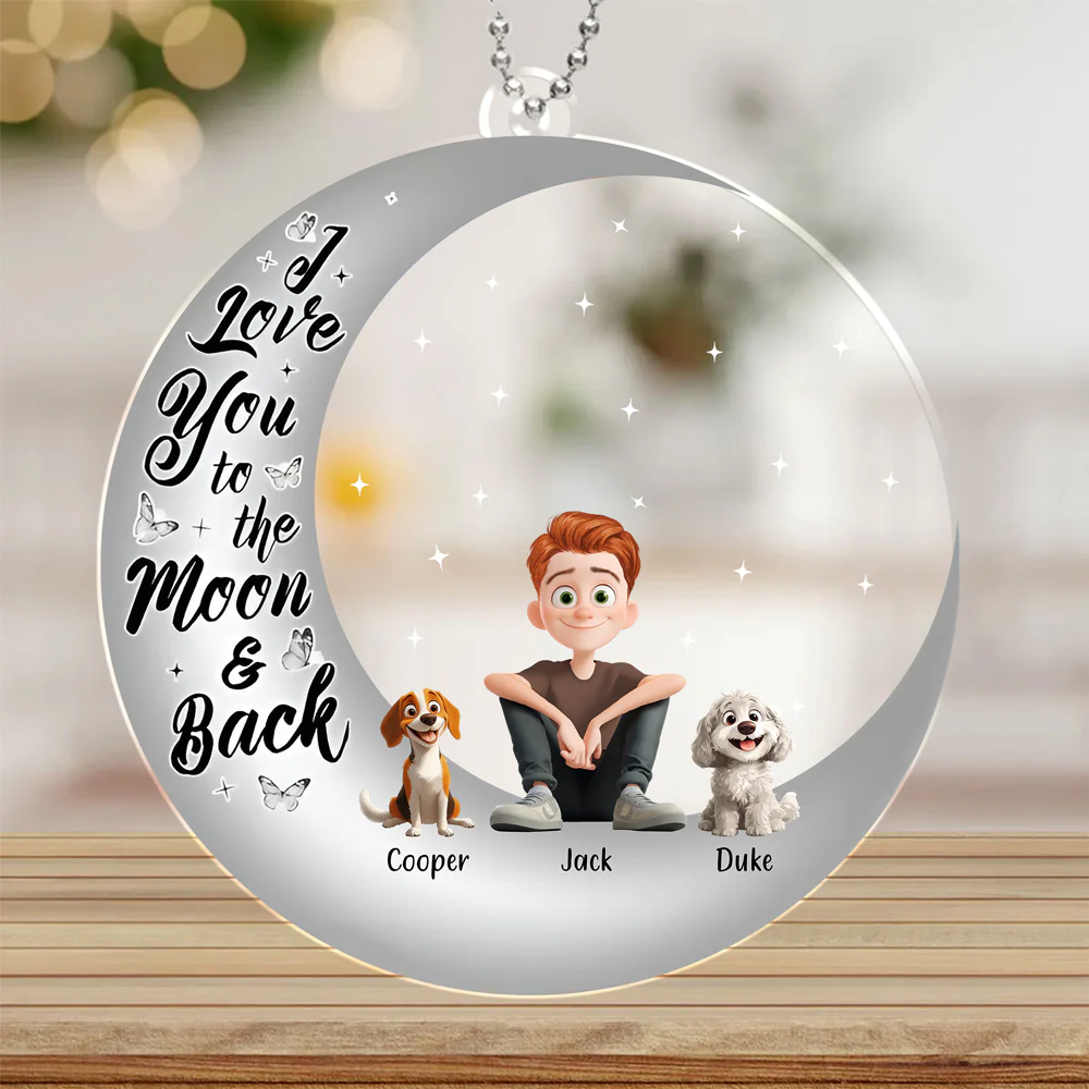 I Love You to the Moon and Back – Custom Acrylic Ornament Featuring You and Your Dog – Perfect Gift for Valentine’s Day or Pet Families - Image 5