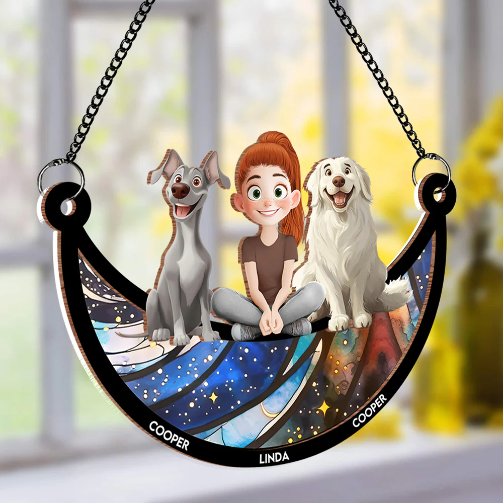 Personalized Dog Lovers Ornament – Cute Family Hanging with a Girl and Her Dogs, Perfect Gift for Dog Lovers, Ideal for Valentine's Day and Birthday, Wood and Acrylic Layered Ornament - Image 2
