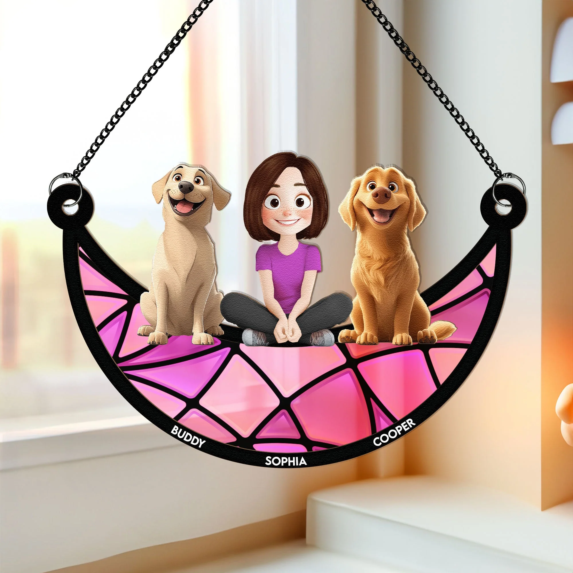 Personalized Dog Lovers Ornament – Cute Family Hanging with a Girl and Her Dogs, Perfect Gift for Dog Lovers, Ideal for Valentine's Day and Birthday, Wood and Acrylic Layered Ornament - Image 6