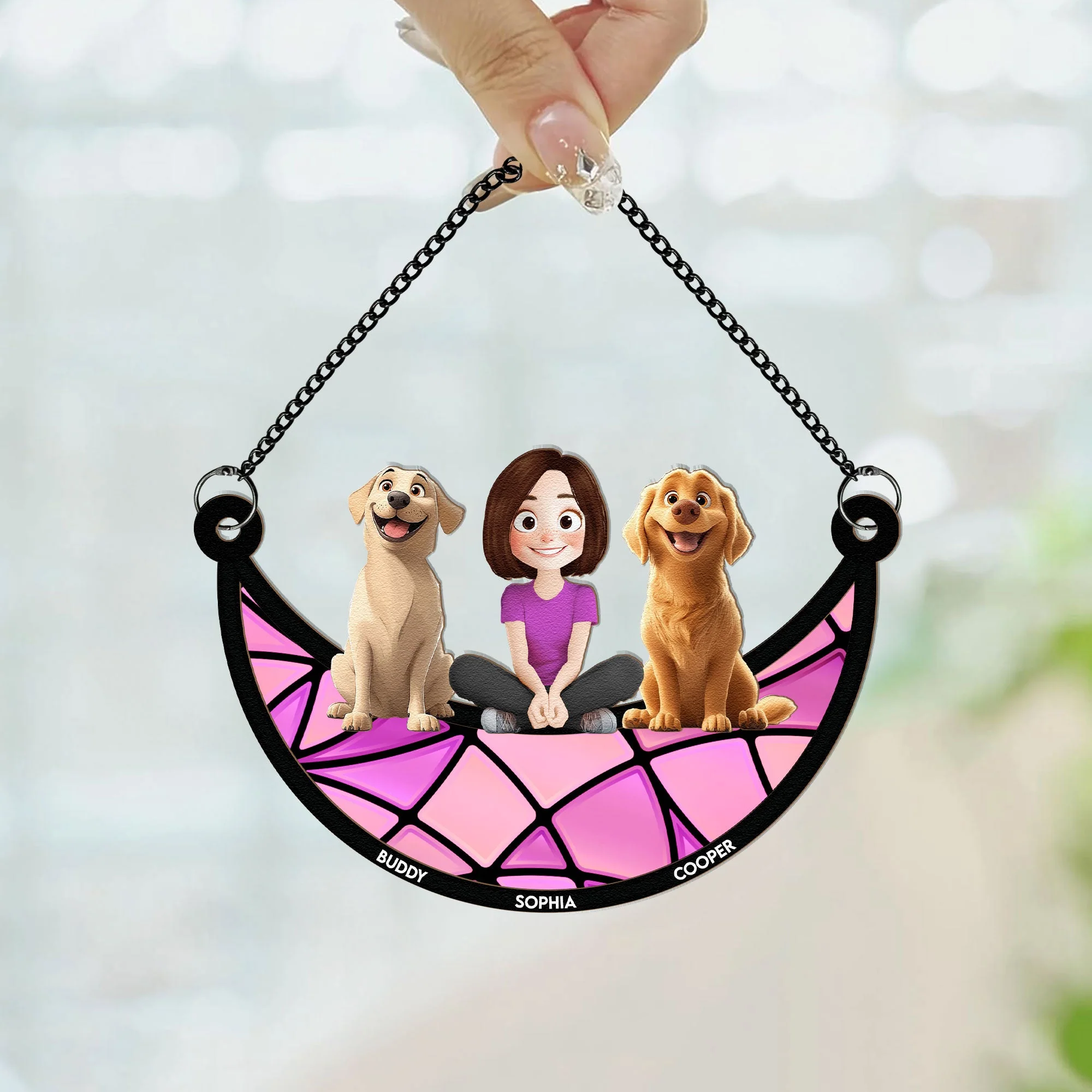 Personalized Dog Lovers Ornament – Cute Family Hanging with a Girl and Her Dogs, Perfect Gift for Dog Lovers, Ideal for Valentine's Day and Birthday, Wood and Acrylic Layered Ornament - Image 7