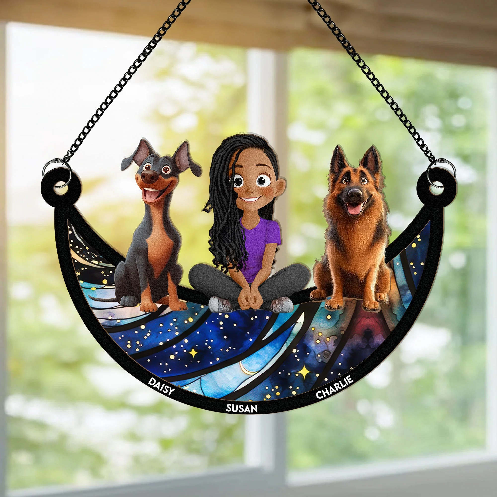 Personalized Dog Lovers Ornament – Cute Family Hanging with a Girl and Her Dogs, Perfect Gift for Dog Lovers, Ideal for Valentine's Day and Birthday, Wood and Acrylic Layered Ornament - Image 8