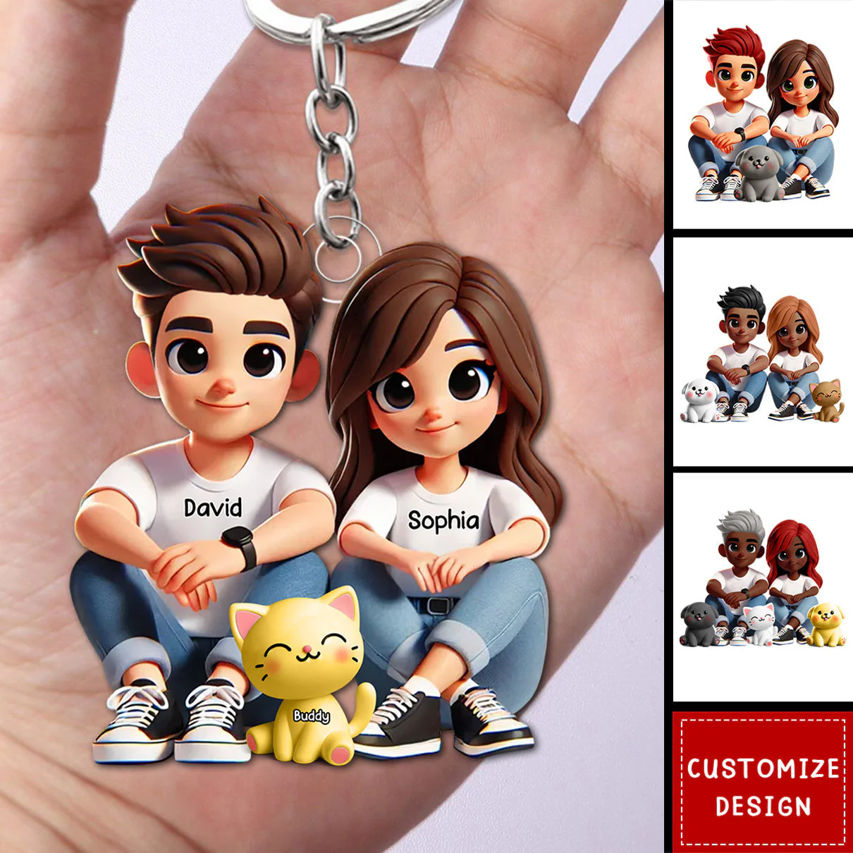 Personalized Acrylic Keychain – Cute Couple Cartoon Keychain with Names and Pet, Perfect Gift for Couples, Custom Love Keepsake for Family and Relationship Celebrations - Image 4