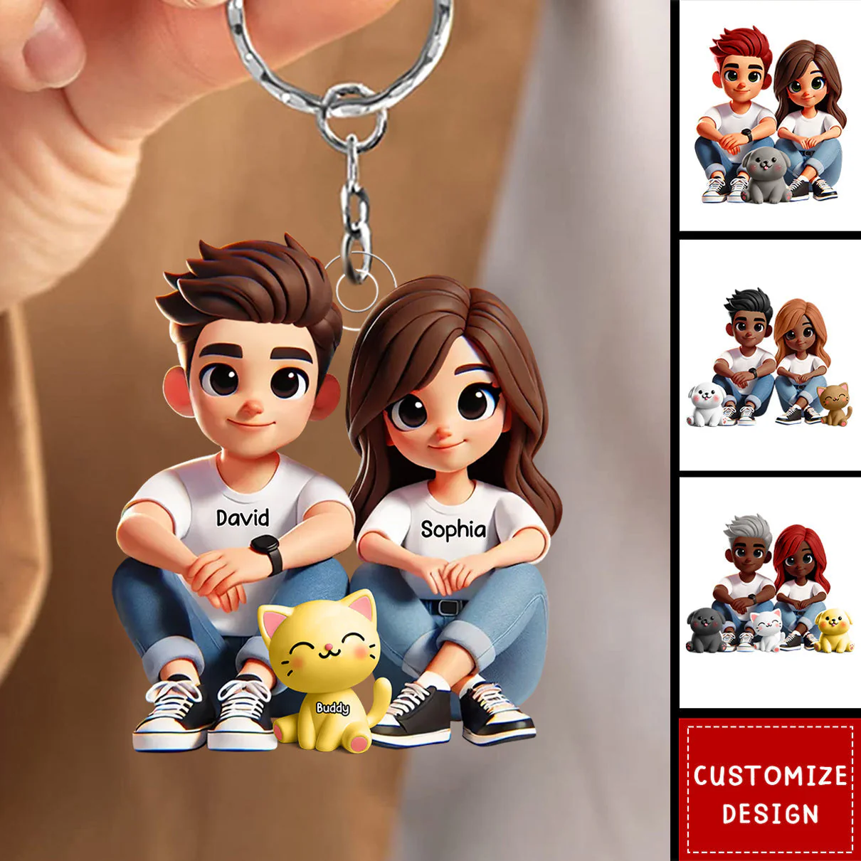 Personalized Acrylic Keychain – Cute Couple Cartoon Keychain with Names and Pet, Perfect Gift for Couples, Custom Love Keepsake for Family and Relationship Celebrations - Image 5