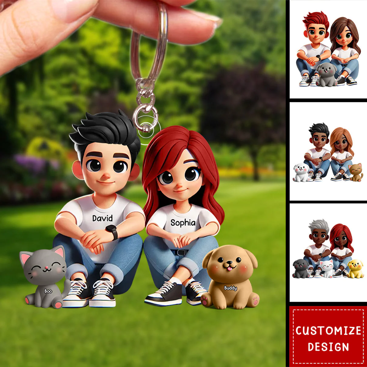 Personalized Acrylic Keychain – Cute Couple Cartoon Keychain with Names and Pet, Perfect Gift for Couples, Custom Love Keepsake for Family and Relationship Celebrations - Image 6