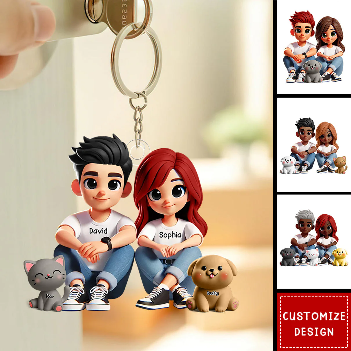 Personalized Acrylic Keychain – Cute Couple Cartoon Keychain with Names and Pet, Perfect Gift for Couples, Custom Love Keepsake for Family and Relationship Celebrations - Image 7