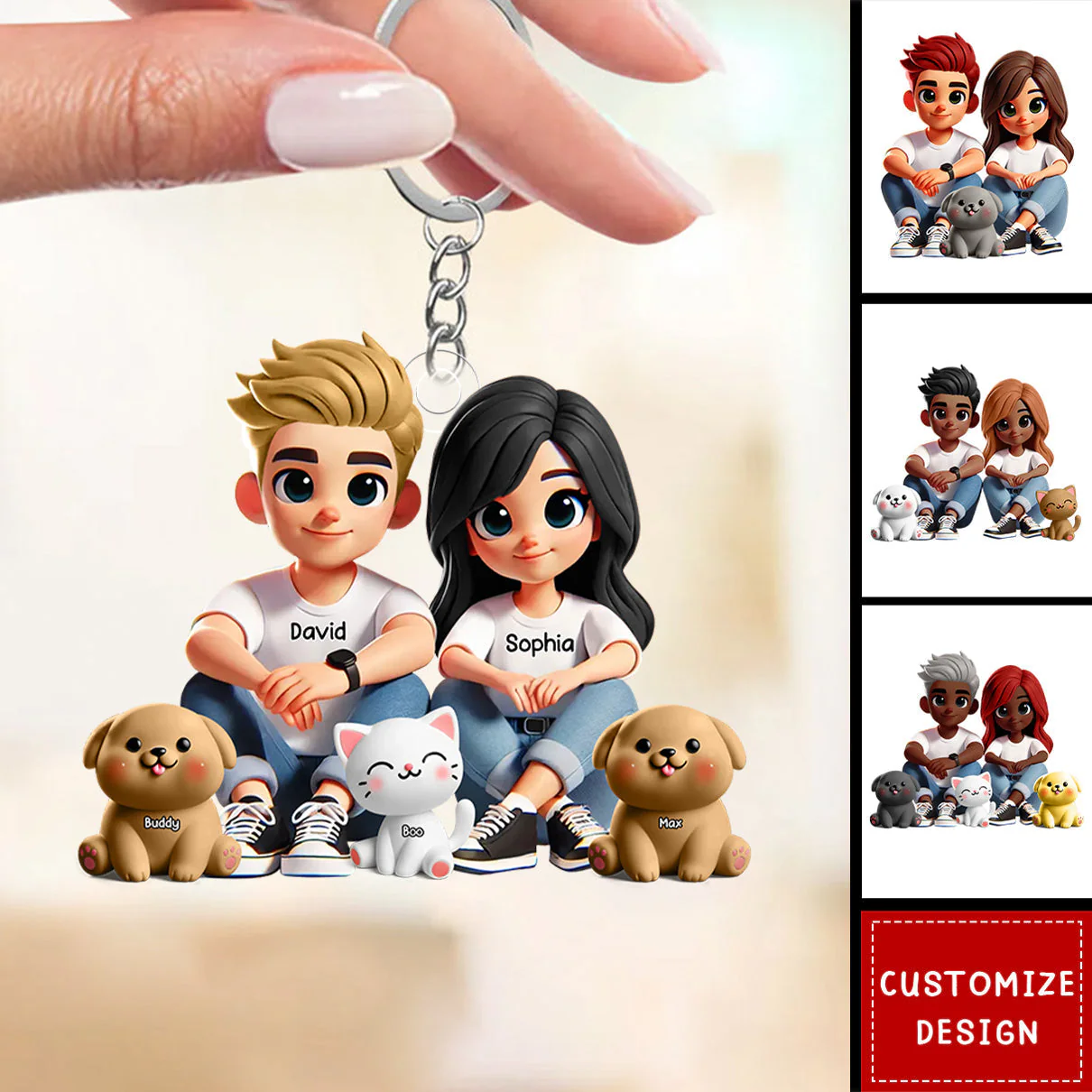 Personalized Acrylic Keychain – Cute Couple Cartoon Keychain with Names and Pet, Perfect Gift for Couples, Custom Love Keepsake for Family and Relationship Celebrations - Image 8