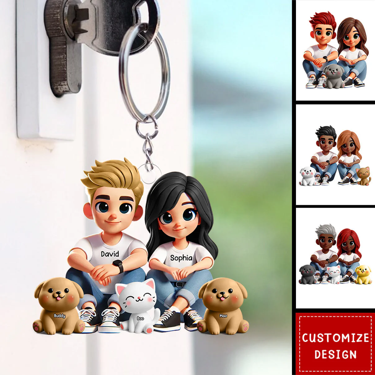 Personalized Acrylic Keychain – Cute Couple Cartoon Keychain with Names and Pet, Perfect Gift for Couples, Custom Love Keepsake for Family and Relationship Celebrations - Image 9