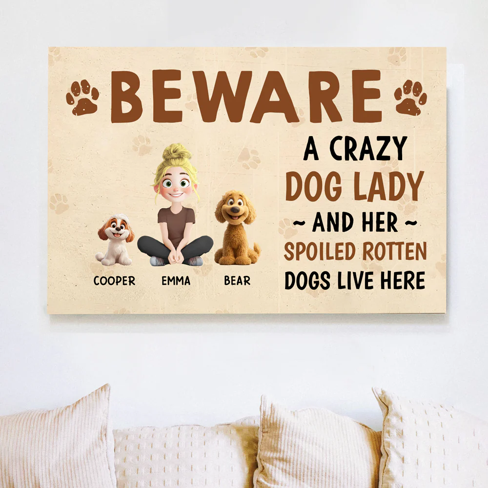 Beware – A Crazy Dog Lady and Her Spoiled Dogs Live Here! Funny Customizable Sign for Dog Lovers, Great Gift for Pet Owners, Available as Rectangular Iron Sign, Wooden Sign, and Keychain - Image 10