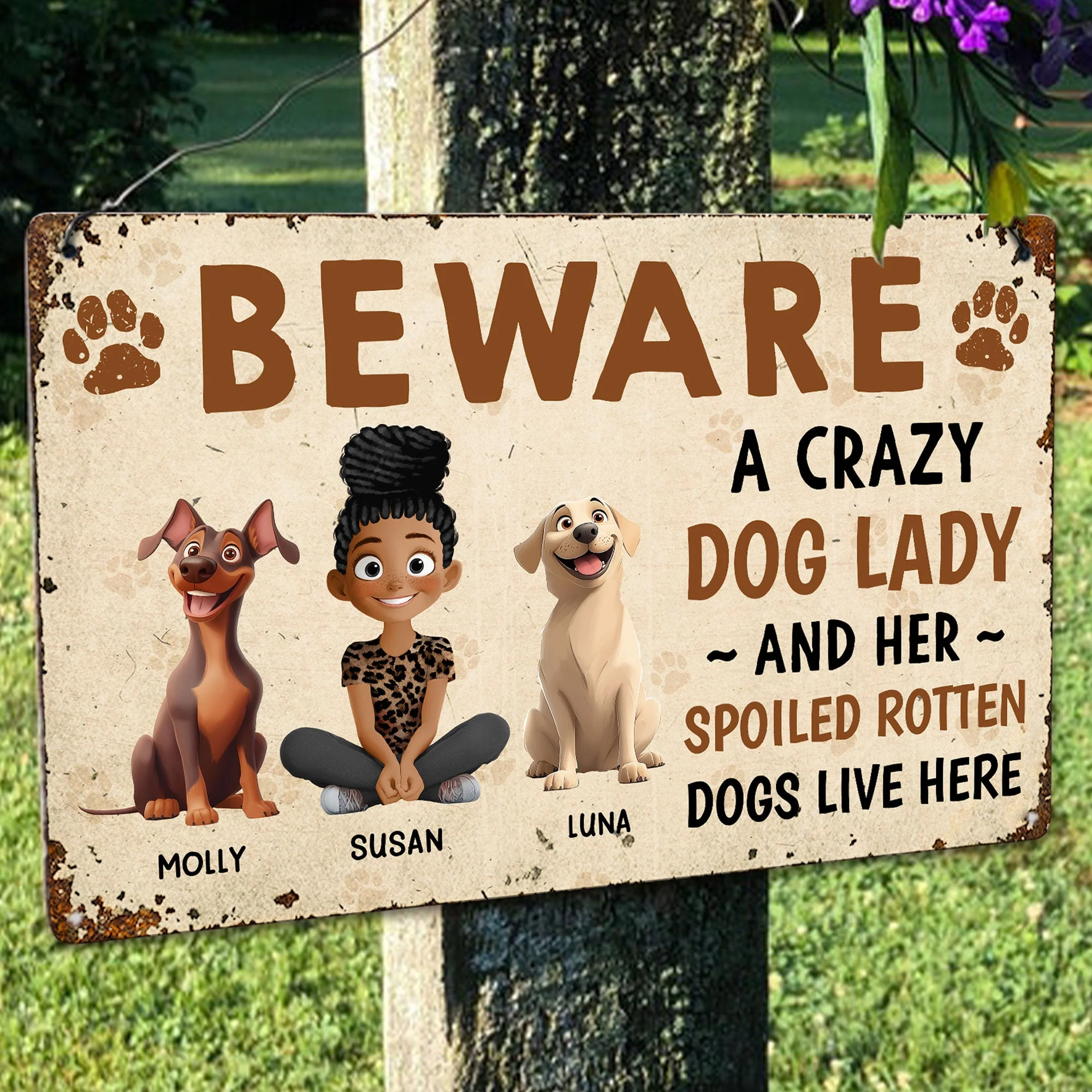 Beware – A Crazy Dog Lady and Her Spoiled Dogs Live Here! Funny Customizable Sign for Dog Lovers, Great Gift for Pet Owners, Available as Rectangular Iron Sign, Wooden Sign, and Keychain - Image 11