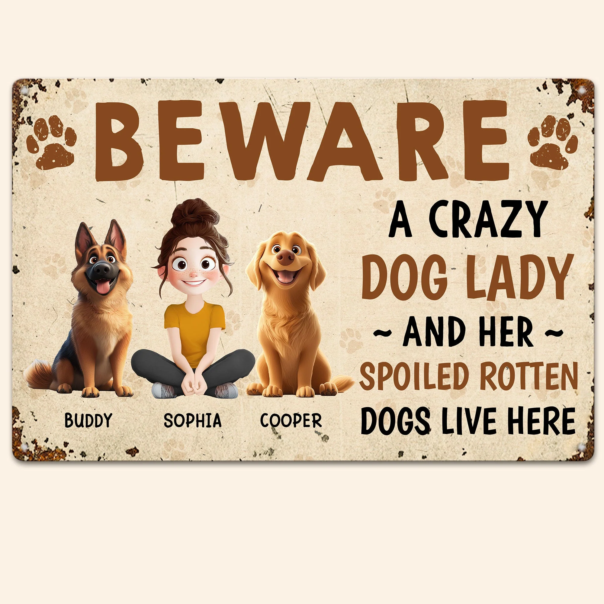 Beware – A Crazy Dog Lady and Her Spoiled Dogs Live Here! Funny Customizable Sign for Dog Lovers, Great Gift for Pet Owners, Available as Rectangular Iron Sign, Wooden Sign, and Keychain - Image 12
