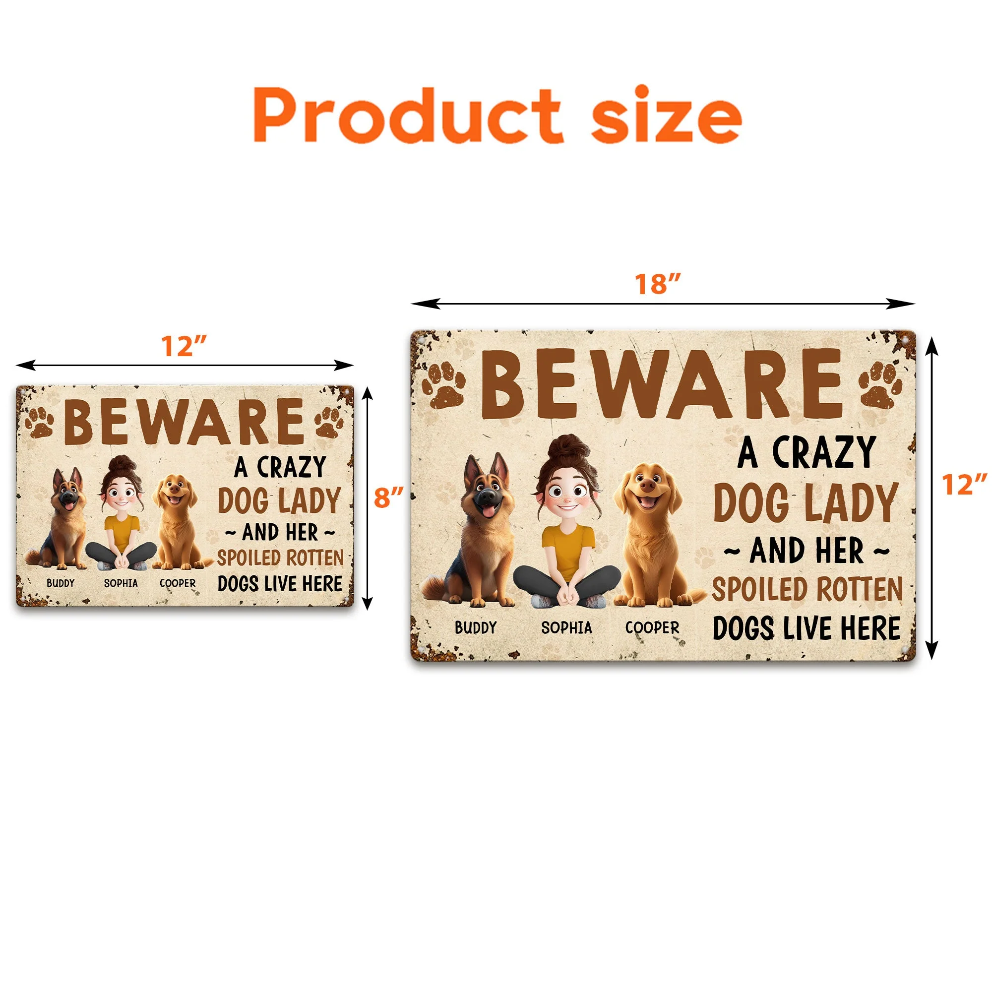 Beware – A Crazy Dog Lady and Her Spoiled Dogs Live Here! Funny Customizable Sign for Dog Lovers, Great Gift for Pet Owners, Available as Rectangular Iron Sign, Wooden Sign, and Keychain - Image 5