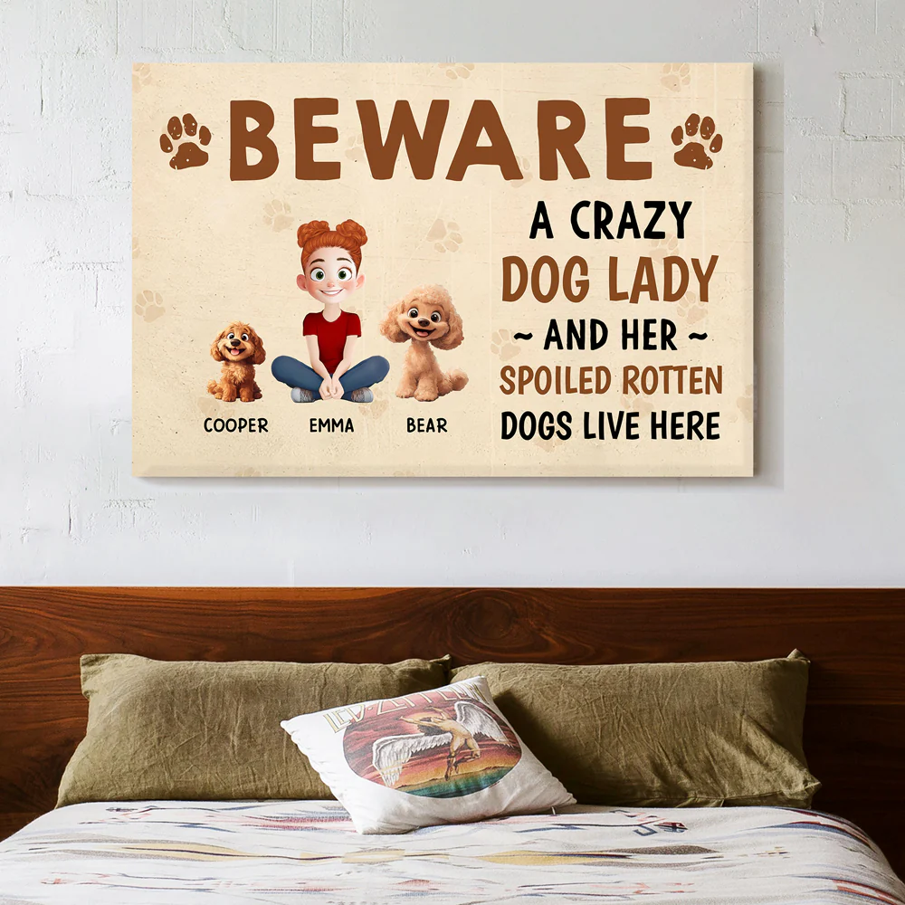 Beware – A Crazy Dog Lady and Her Spoiled Dogs Live Here! Funny Customizable Sign for Dog Lovers, Great Gift for Pet Owners, Available as Rectangular Iron Sign, Wooden Sign, and Keychain - Image 8