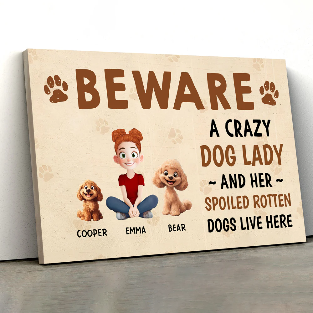 Beware – A Crazy Dog Lady and Her Spoiled Dogs Live Here! Funny Customizable Sign for Dog Lovers, Great Gift for Pet Owners, Available as Rectangular Iron Sign, Wooden Sign, and Keychain - Image 9