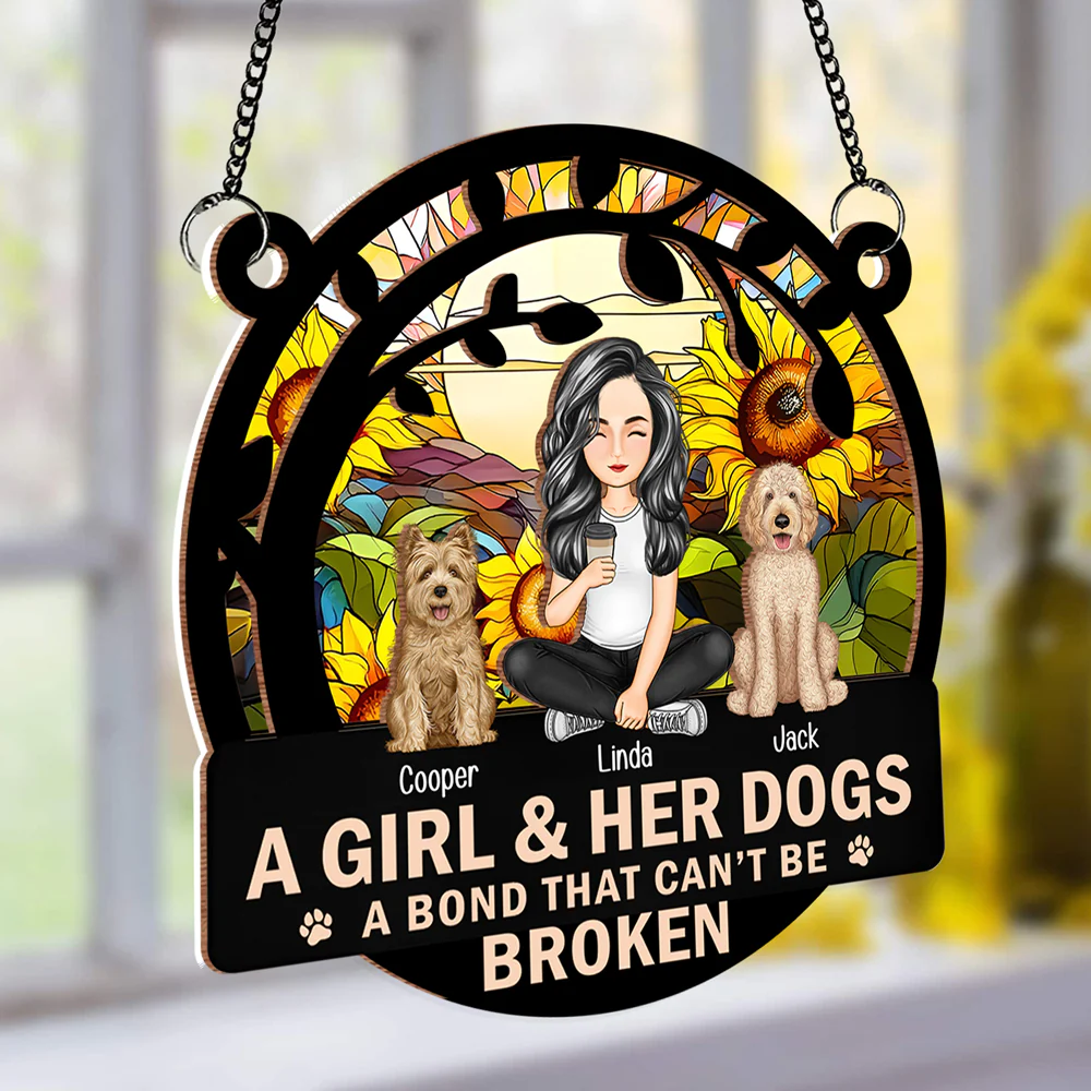 Personalized Wood and Acrylic Layered Ornament – A Girl & Her Dog, Custom Design with Starry Background and Pet Details, Sentimental Gift for Pet Lovers and Dog Moms, Perfect for Home Decor - Image 4