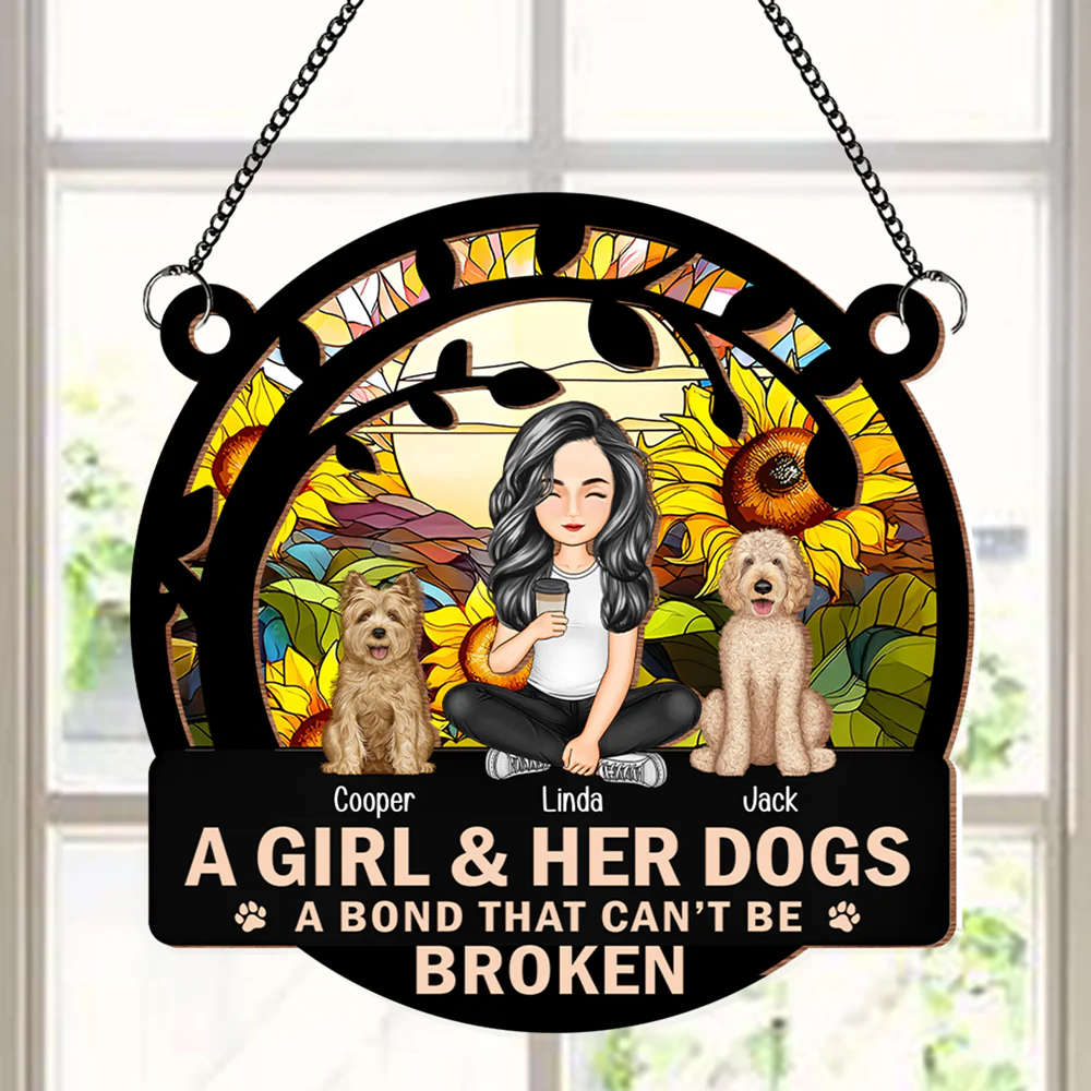 Personalized Wood and Acrylic Layered Ornament – A Girl & Her Dog, Custom Design with Starry Background and Pet Details, Sentimental Gift for Pet Lovers and Dog Moms, Perfect for Home Decor - Image 6