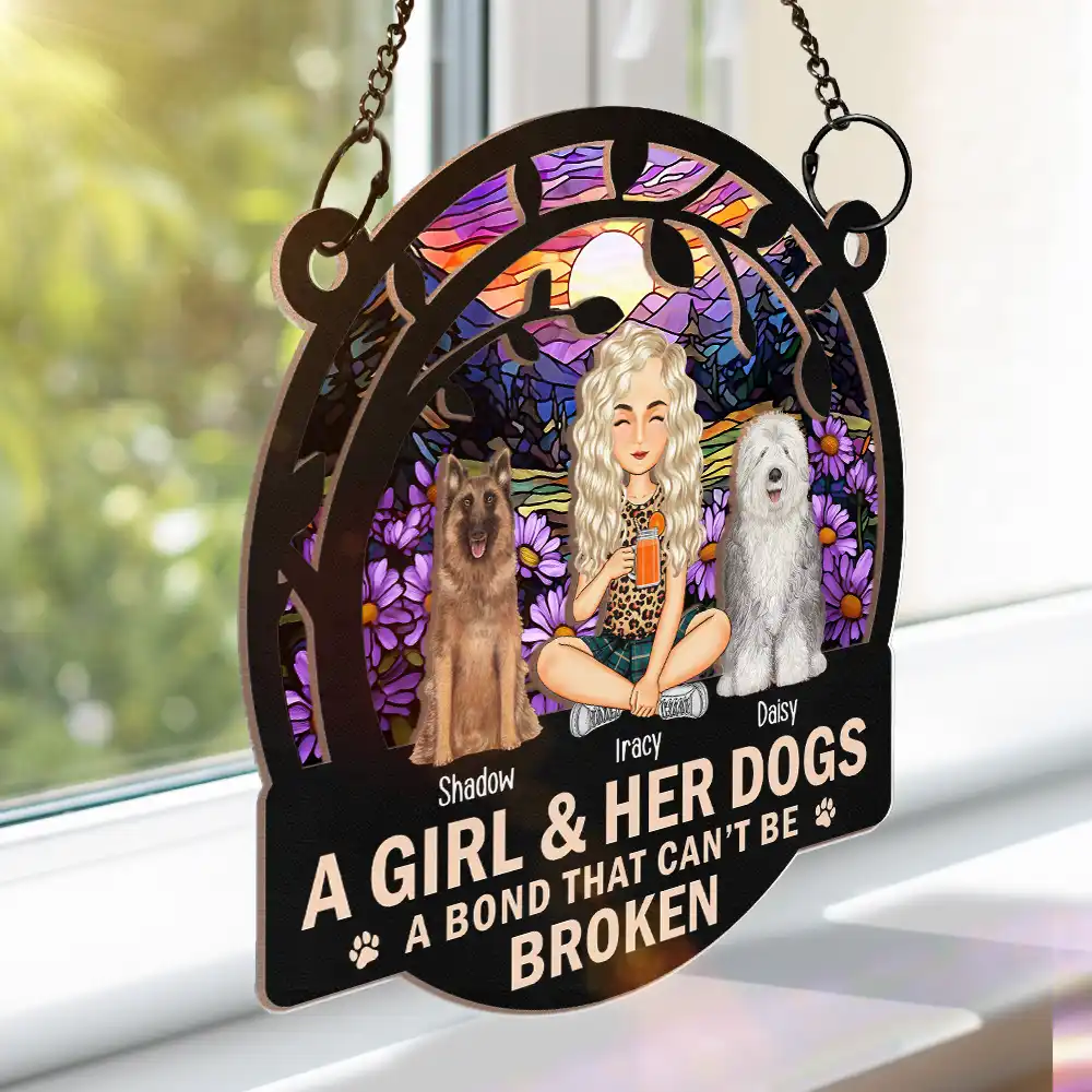 Personalized Wood and Acrylic Layered Ornament – A Girl & Her Dog, Custom Design with Starry Background and Pet Details, Sentimental Gift for Pet Lovers and Dog Moms, Perfect for Home Decor - Image 9