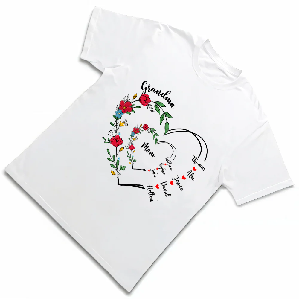 Custom Grandma and Mom Heart Shirt – Personalized Classic Tee, Hoodie, and Sweatshirt with Family Names, Perfect Girft for Mother and Grandma - Image 2
