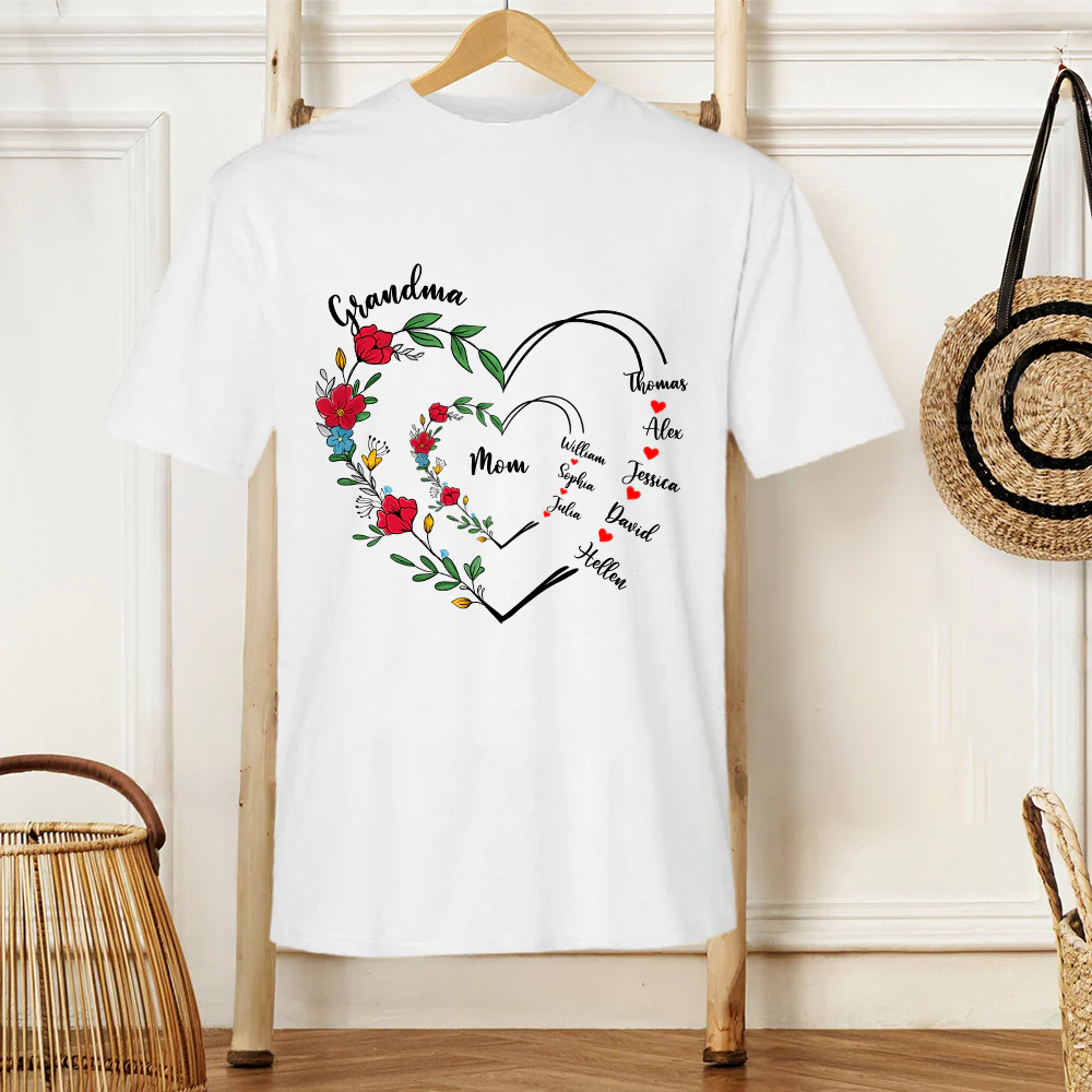 Custom Grandma and Mom Heart Shirt – Personalized Classic Tee, Hoodie, and Sweatshirt with Family Names, Perfect Girft for Mother and Grandma - Image 3