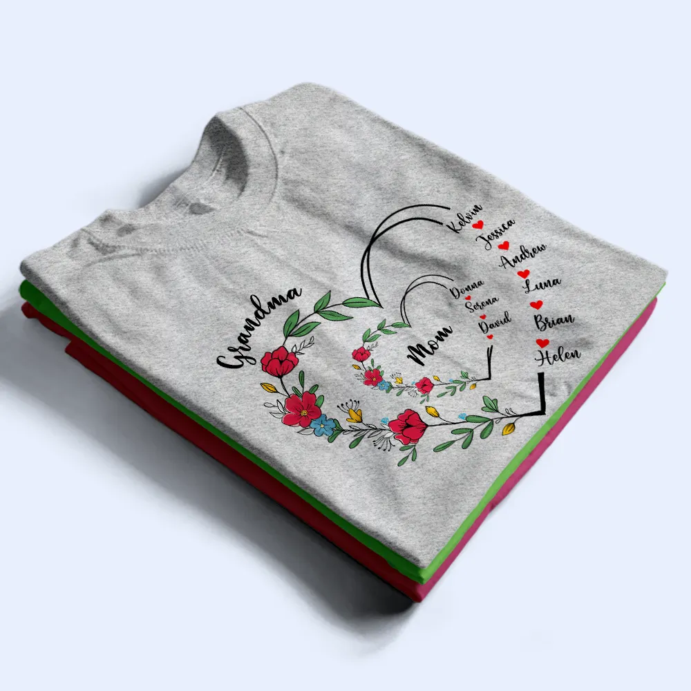 Custom Grandma and Mom Heart Shirt – Personalized Classic Tee, Hoodie, and Sweatshirt with Family Names, Perfect Girft for Mother and Grandma - Image 5