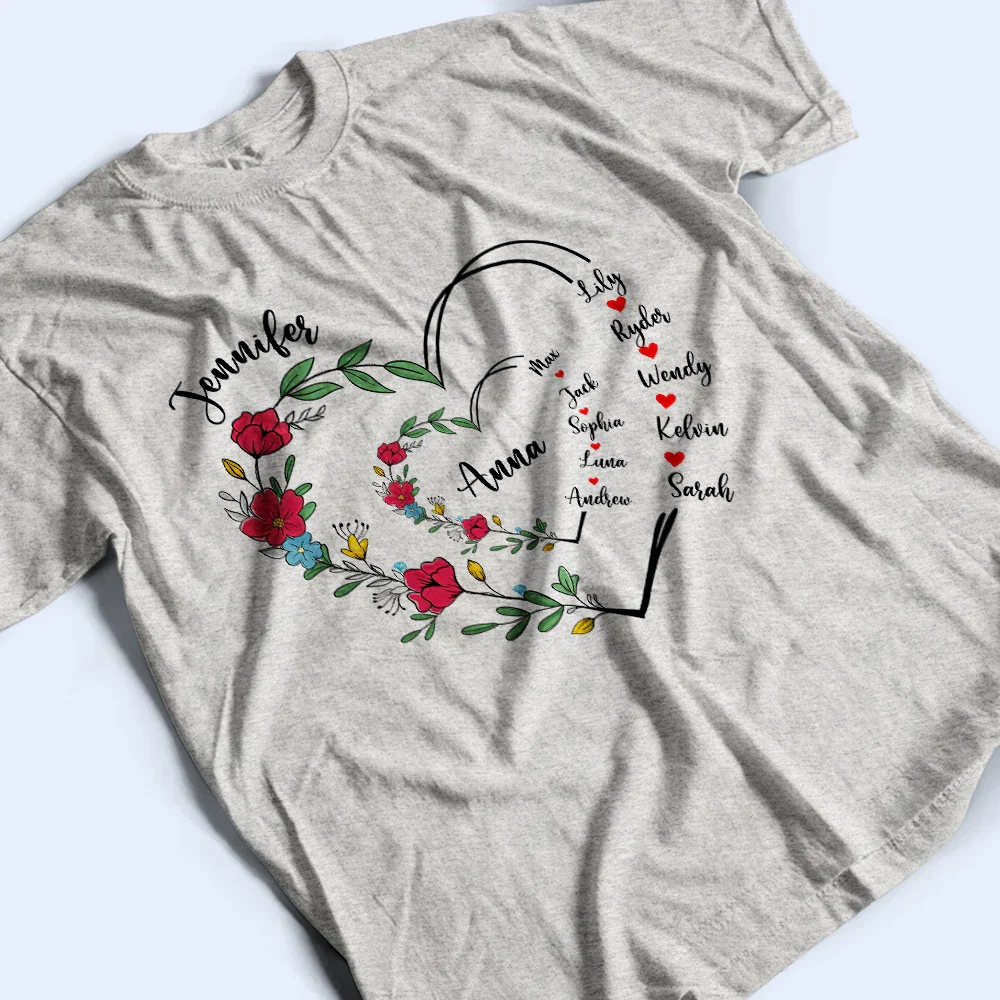 Custom Grandma and Mom Heart Shirt – Personalized Classic Tee, Hoodie, and Sweatshirt with Family Names, Perfect Girft for Mother and Grandma - Image 6