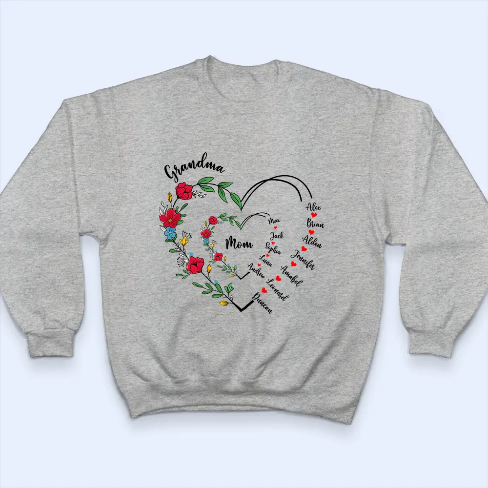 Custom Grandma and Mom Heart Shirt – Personalized Classic Tee, Hoodie, and Sweatshirt with Family Names, Perfect Girft for Mother and Grandma - Image 8